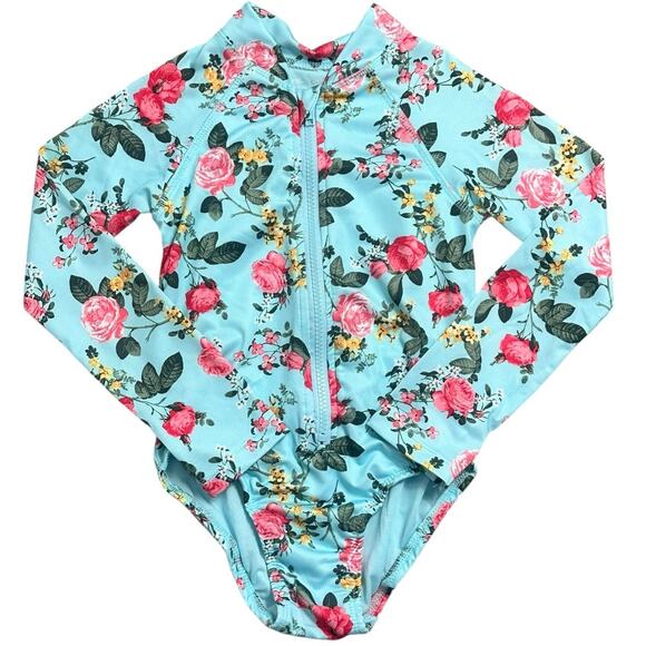 VINCE CAMUTO Girls Blue Floral Rash Guard Swim 6 - Picture 1 of 5